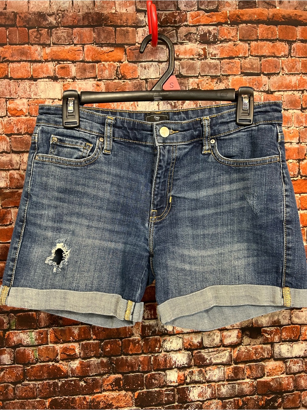 GAP Women's Dark Blue Distressed Jean Shorts